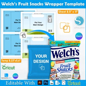 Labelsjabloon Welch&#39;s Fruit Snack, Welche&#39;s Wrapper, Welch&#39;s Wrapper SVG, Canva bewerkbaar, Labelsjabloon Snacks, Feestje, Welch&#39;s Snack