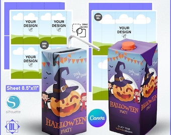 Plantilla de etiqueta para cajas de jugo, recuerdo de fiesta, editable en Canva (descarga digital)