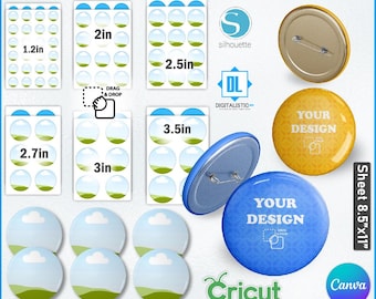 Button Pin Template Bundle, Button Pin Sublimation, Button Pin, Blank Pinback Button, Button Pin SVG, Canva Frames, Badge Template, Buttons