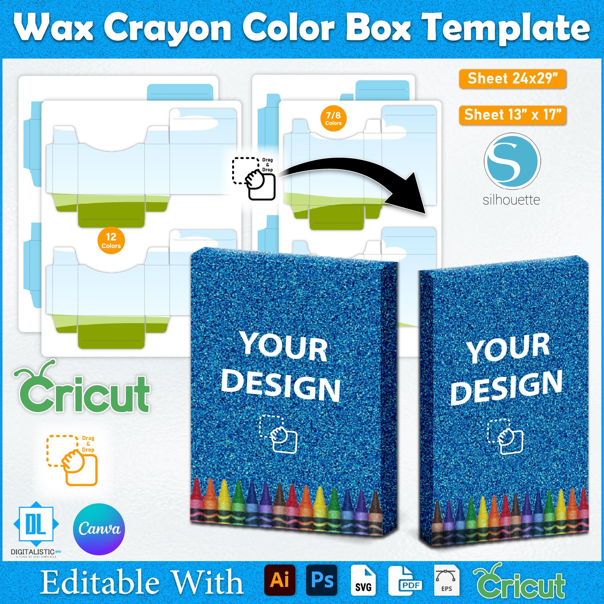 Crayon Box Vorlage, Canva bearbeitbar, Farbbox-Vorlage, Bleistiftbox-Vorlage, Crayon Box SVG, 7,12 Color Box, Partygeschenke, Box-Vorlage