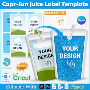 Caprisun Juice Label Template, Caprisun Label, Caprisun Mockup, Capri Label, CapriSun Template, Canva Editable, Capri Juice Pouch Label.