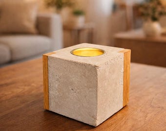 Concrete tealight holder with wood | Minimalist decor | Concrete & oak candle holder | Modern home accessory | Handmade gift