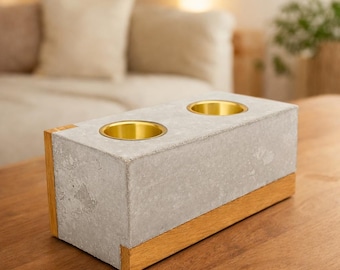 Concrete Tealight Holders (Set of 2) | Concrete & Oak Candle Holders | Minimalist Decor | Modern Home Accessory | Handmade Gift