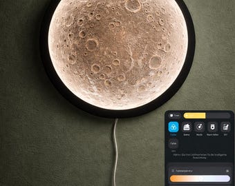 Große Mond Wandlampe 80 cm | LED Designer Wandbild | 3D Mond Struktur | Handgefertigtes Luxus Wandlicht | Modernes Interior Statement