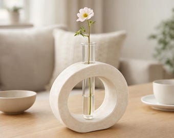 Modern concrete vase with test tube | Minimalist flower vase | Decorative concrete vase | Dried flower vase | Handmade home accessory