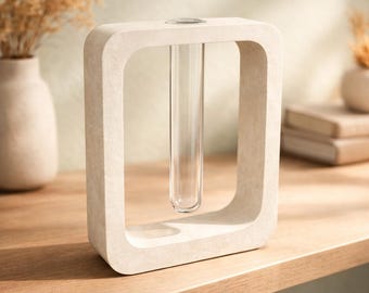 Rectangular concrete vase with test tube | Minimalist flower vase | Modern decorative vase | Handmade home accessory