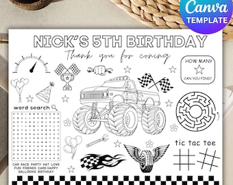 Custom Monster Truck Birthday Coloring Placemat (PDF Download)