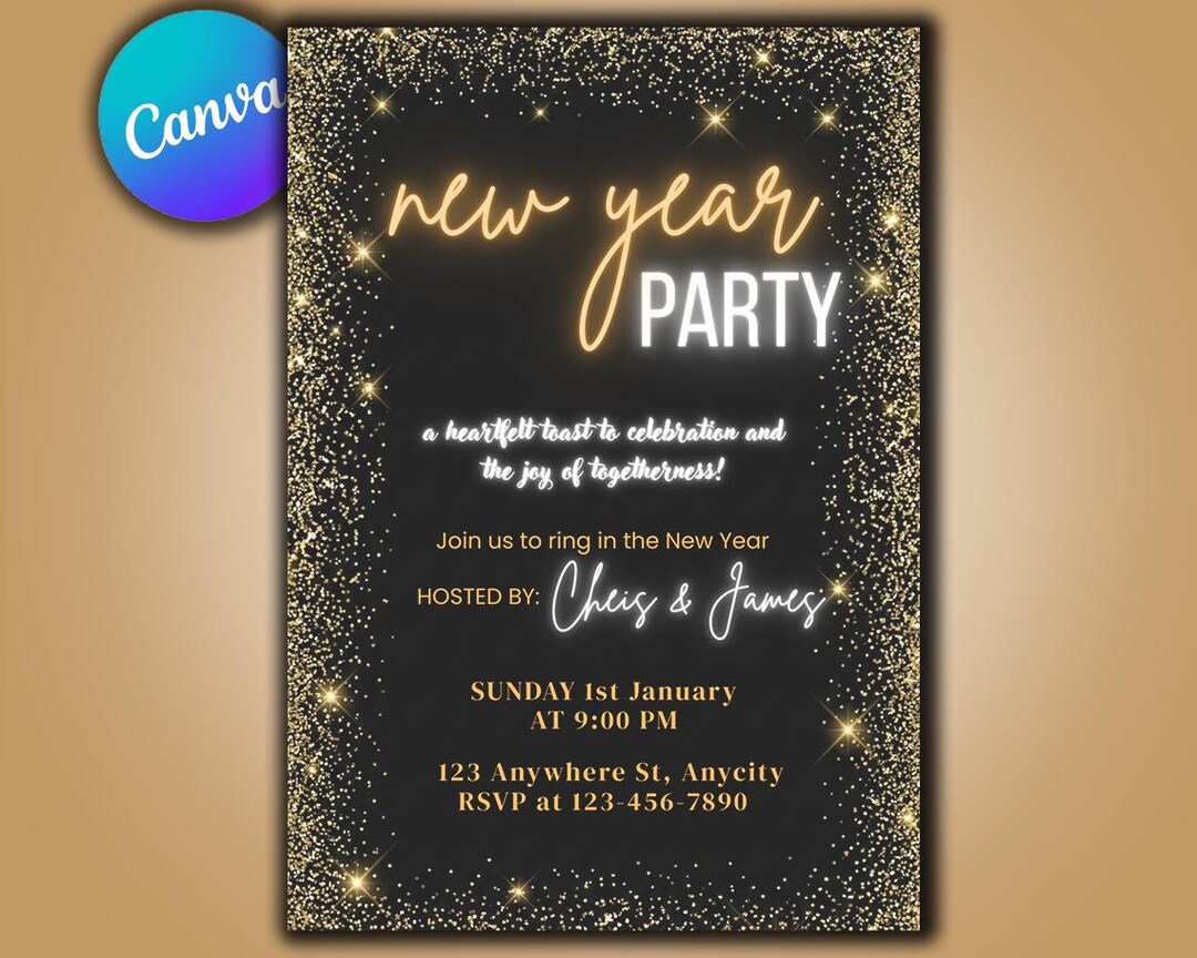 Editable Gold Glitter New Years Eve Party Invitation (digital Download ...