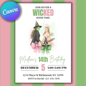 Editable Wicked Birthday Party Invitation | Wicked party invite | WICKED inspired Movie invite | Elphaba & Glinda Theme | Movie party invite