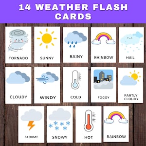 Weather Cards | Montessori flashcards | Pre-School Cards | Rainbow Educational Printable Cards | Instant Download