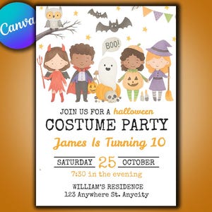 Editable Spooktacular Costume Party Halloween Birthday Invitation, Halloween Birthday Party Invite, Cute Kids Halloween Mobile Invite
