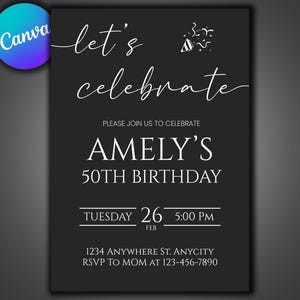 Let&#39;s Celebrate Invitation Template, Editable Surprise Birthday Party Invite, Anniversary Invites, Blacj Digital Invite