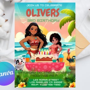 Editable Baby Moana Birthday Invitation: Hawaiian Theme (Digital Template