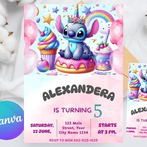Modèle d'invitation d'anniversaire de point, toile d'invitation de point modifiable, invitation imprimable, invitation modifiable, lilo & stitch, lilo et stitch