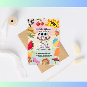 Pool Birthday Party Invitation,Editable