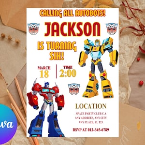 Editable Rescue Bots Transformers Birthday Invitation Template, Printable Rescue Bots Invitation, Digital Autobots Birthday Invite