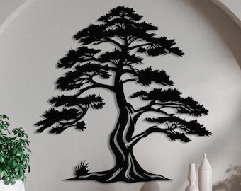 Pine Tree Silhouette Metal Piece, Minimalist Home Accent, Modern Wall Hanging