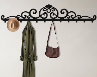 Decorative Metal Wall Hook Rack, Entryway Organizer, Ornate Wall Mounted Coat and Bag Hanger