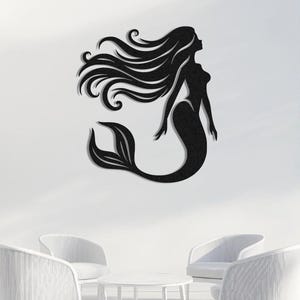 Metal Mermaid Wall Art, Elegant Mermaid Silhouette Wall Decor, Ocean Theme Metal Wall Hanging, Fantasy Home Decor, Nautical Wall Art