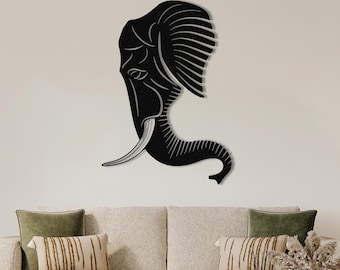 Metal Elephant Wall Art, Modern African Wildlife Head Decor Sculpture