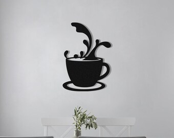 Coffee Cup Metal Wall Art, Modern Minimal Coffee Decor for Home and Cafe