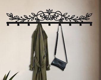 Decorative Metal Wall Hook Rack, Floral Entryway Organizer, Coat Hanger