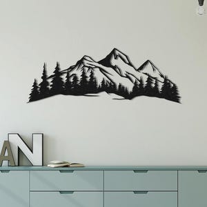 Art mural en métal forêt de montagne, décoration murale inspirée de la nature, art mural chalet rustique, suspension murale pin, art mural en métal extérieur
