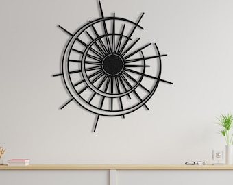 Abstrakte Metallwandkunst, geometrisches Dekor, moderne Wandskulptur