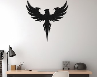 Phoenix Metal Wall Art, Rising Silhouette, Flame Bird Sculpture, Steel Decor