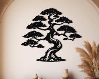 Metal Bonsai Tree Wall Art, Zen Decor, Japanese Style, Minimalist Sculpture