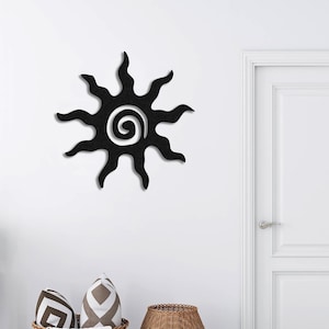 Boho zon gezicht kunst aan de muur, abstracte zon metalen wanddecoratie, minimalistische boho zon, minimalistische zon kunst, terrasdecor