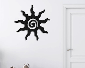 Boho Sun Gesicht Metall Wandkunst, abstraktes minimalistisches Dekor