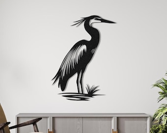 Crane Metal Wall Art, Minimalist Bird Sculpture, Modern Nature Decor