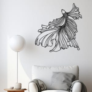 Betta Fish Wall Art, Flowing Metal Fish Silhouette, Aquatic Wall Decor, Minimalist Ocean Theme Sculpture, Modern Fish Wall Hanging