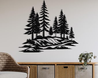 Pine Tree Family Metal Wall Art, Rustic Nature Decor