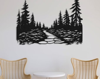 Pine Tree Forest Metal Wall Art, Rustic Woodland Decor