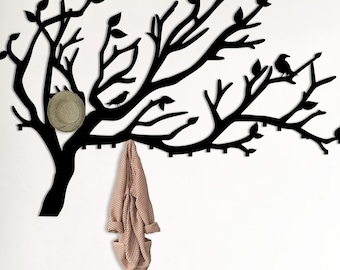 Rustikale Vogel Baum Metall Wandhakenleiste, moderne Natur Dekor