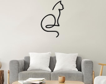 Minimalist Metal Cat Wall Art, Line Silhouette Decor