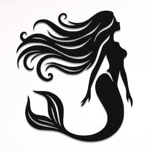 Metal Mermaid Wall Art, Elegant Mermaid Silhouette Wall Decor, Ocean Theme Metal Wall Hanging, Fantasy Home Decor, Nautical Wall Art