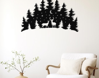 Forest with Deer Metal Wall Art, Nature Landscape Decor