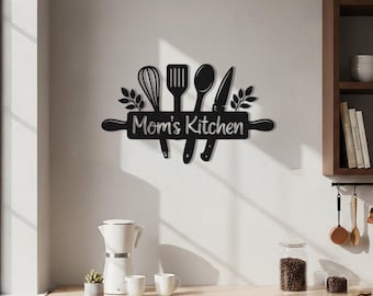 Mom's Kitchen Metal Wall Decor, Modern Farmhouse Utensils Sign