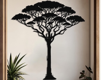 African Umbrella Tree Metal Wall Art, Savanna Silhouette Decor, Modern Wall Accent