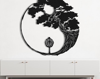 Yin Yang Tree Metal Wall Art, Zen Circle, Asian Decor