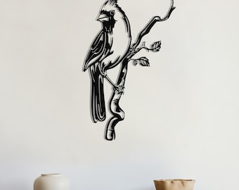 Bird on Branch Metal Wall Decor, Minimalist Bird Silhouette