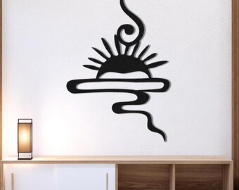 Abstrakte Sun Metallwandkunst, minimalistische Linienskulptur, Zen Home Decor