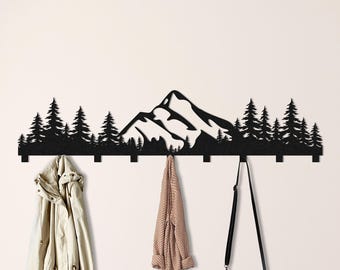Crochet mural en métal en forme de forêt de montagne, décoration de cabane rustique, suspension murale décorative