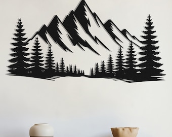 Mountain Forest Metal Wall Art, Nature Landscape Decor