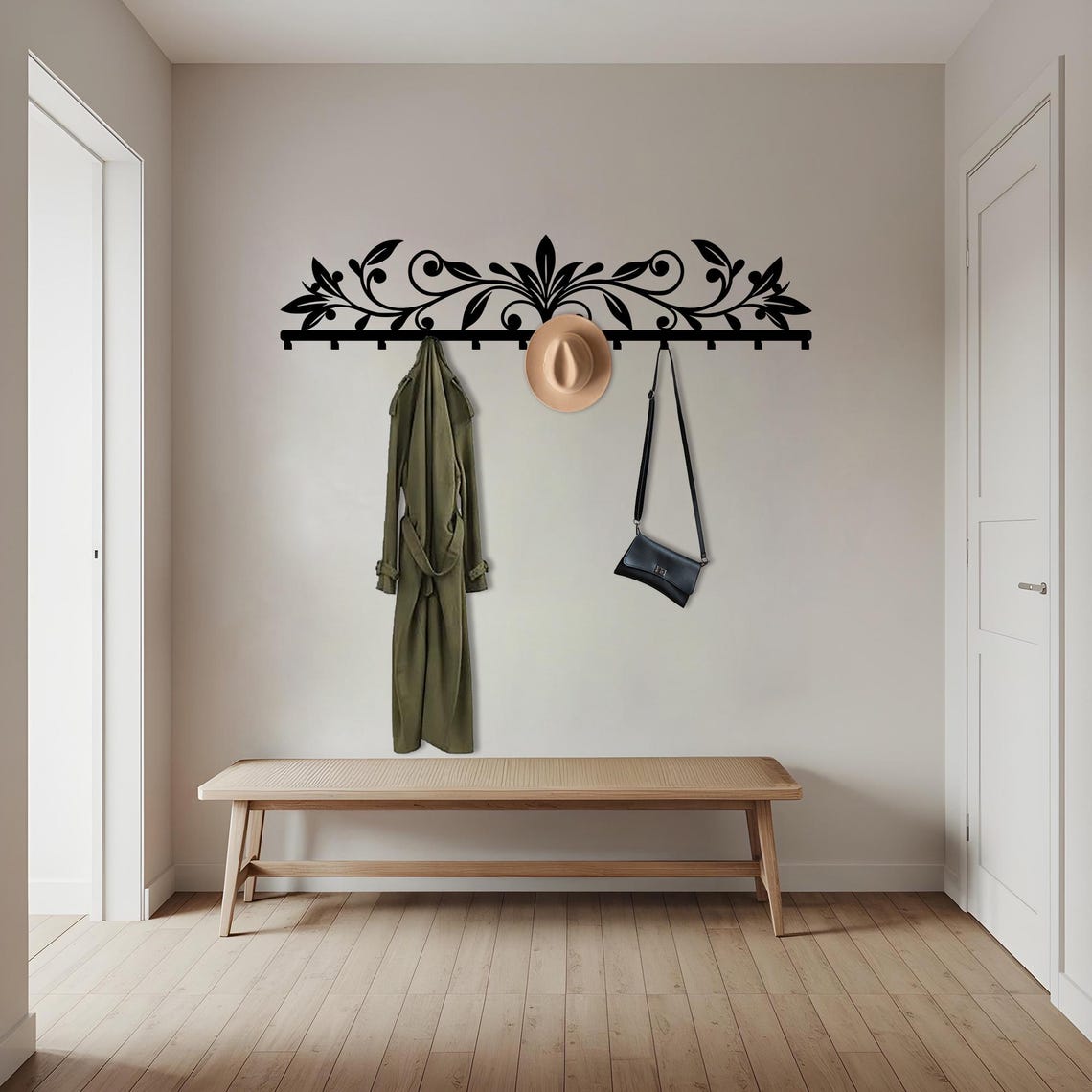 Decorative Metal Wall Coat Rack With Floral Design, Entryway Wall Hook ...