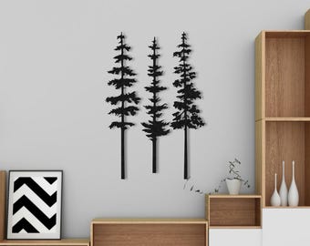 Metal Pine Tree Wall Decor, Forest Evergreen Art, Farmhouse Fireplace Outdoor Home