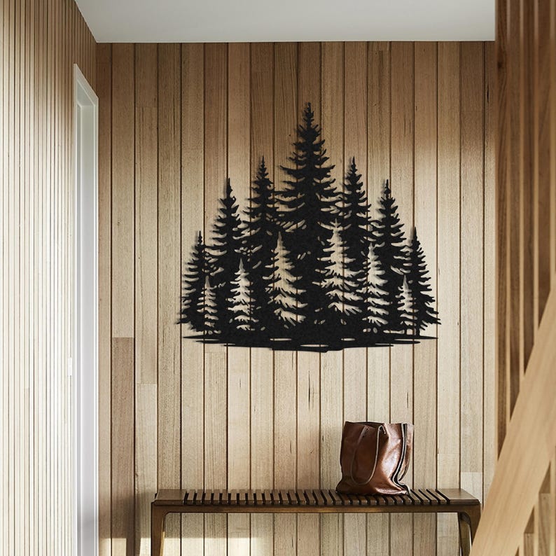 Pine Forest Metal Wall Art, Cabin Decor - Etsy